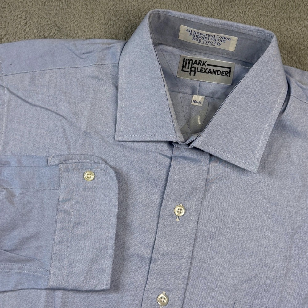 NWOT Mark Alexander Mens Blue Pinpoint Oxford Dress Shirt 15.5 35 Made in USA